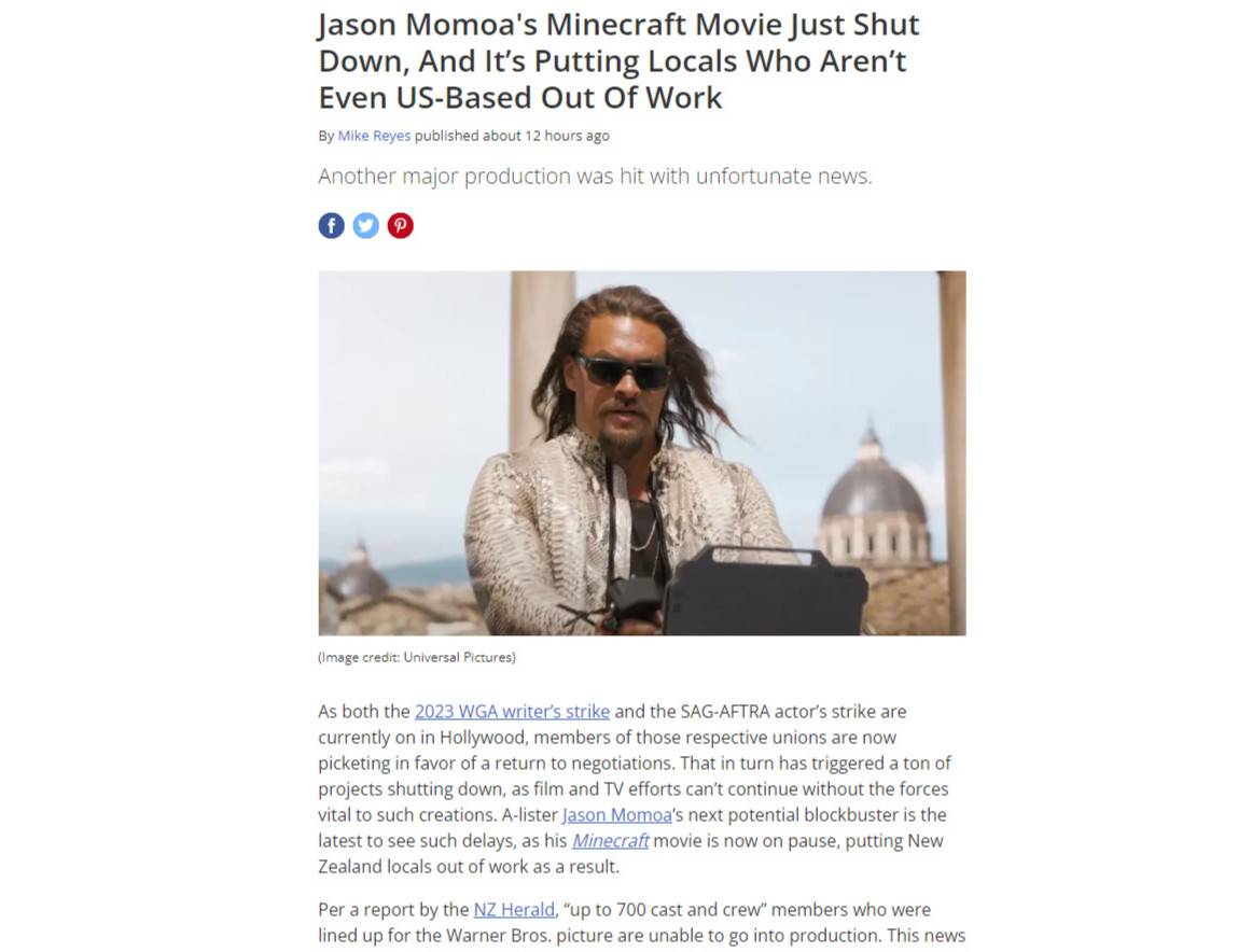 700 actors and staff are unemployed due to the delayed shooting of MINECRAFT movies