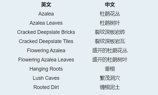 The simplified Chinese translation of the new content of the new content of the new content of the Minecraftjava version