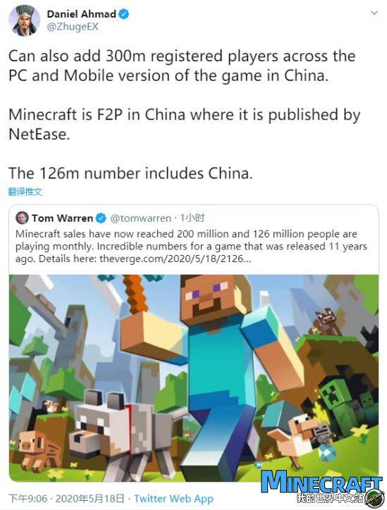 Minecraft platform sales have reached 200 million monthly active users of more than 126 million monthly active users