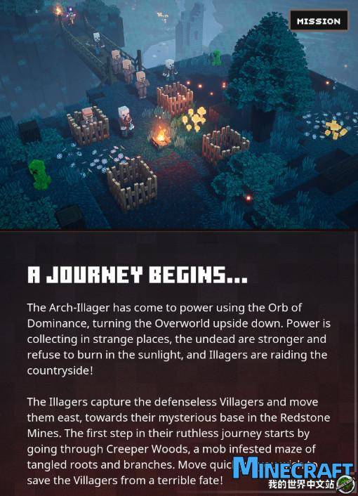 Minecraft Dungeon's first level "Stretening Forest" story introduction